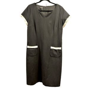 Talbots Short Sleeve Black Ponte Knit dress with Tweed fringe detail 12